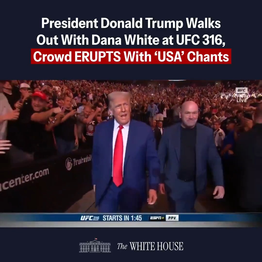 President Donald J. Trump Walks Out With @DanaWhite at UFC 316, CROWD ERUPTS WITH ‘USA’ CHANTS 🇺🇸