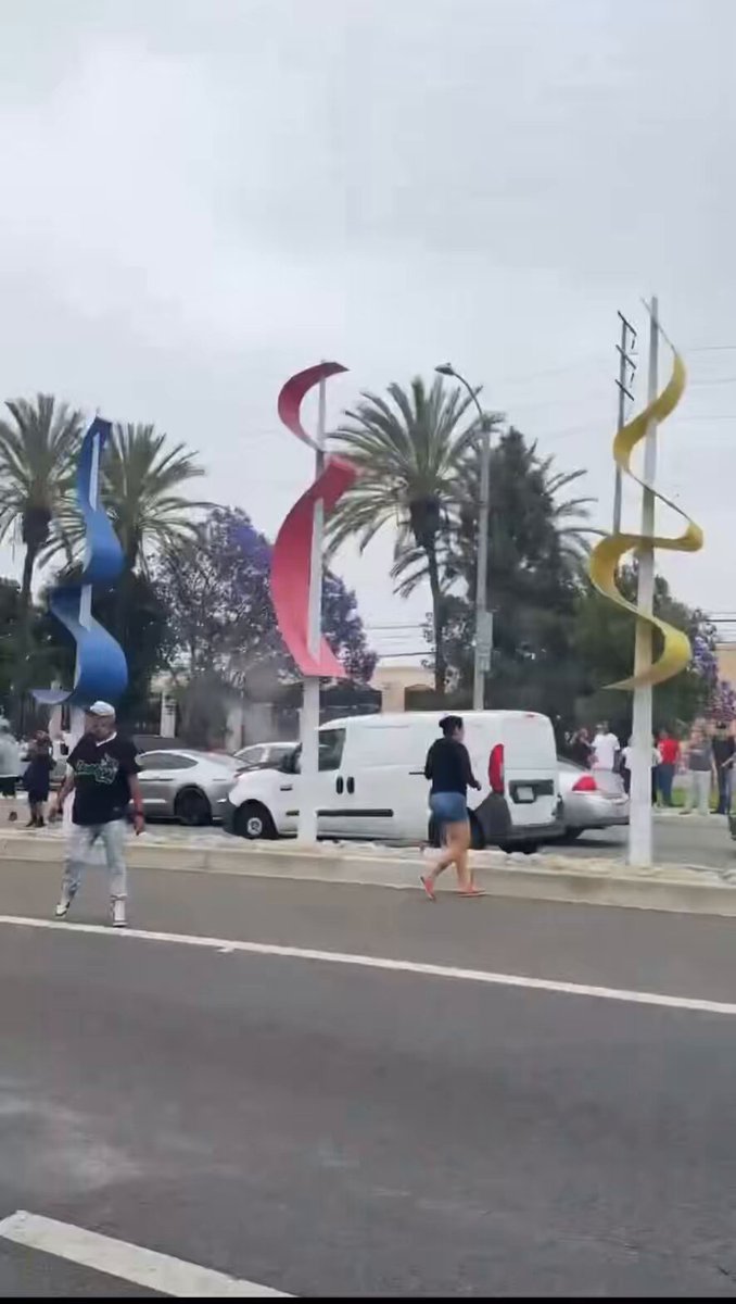 LA rock thrower at U.S. Immigration and Customs Enforcement outside Home Depot - with and without helmet