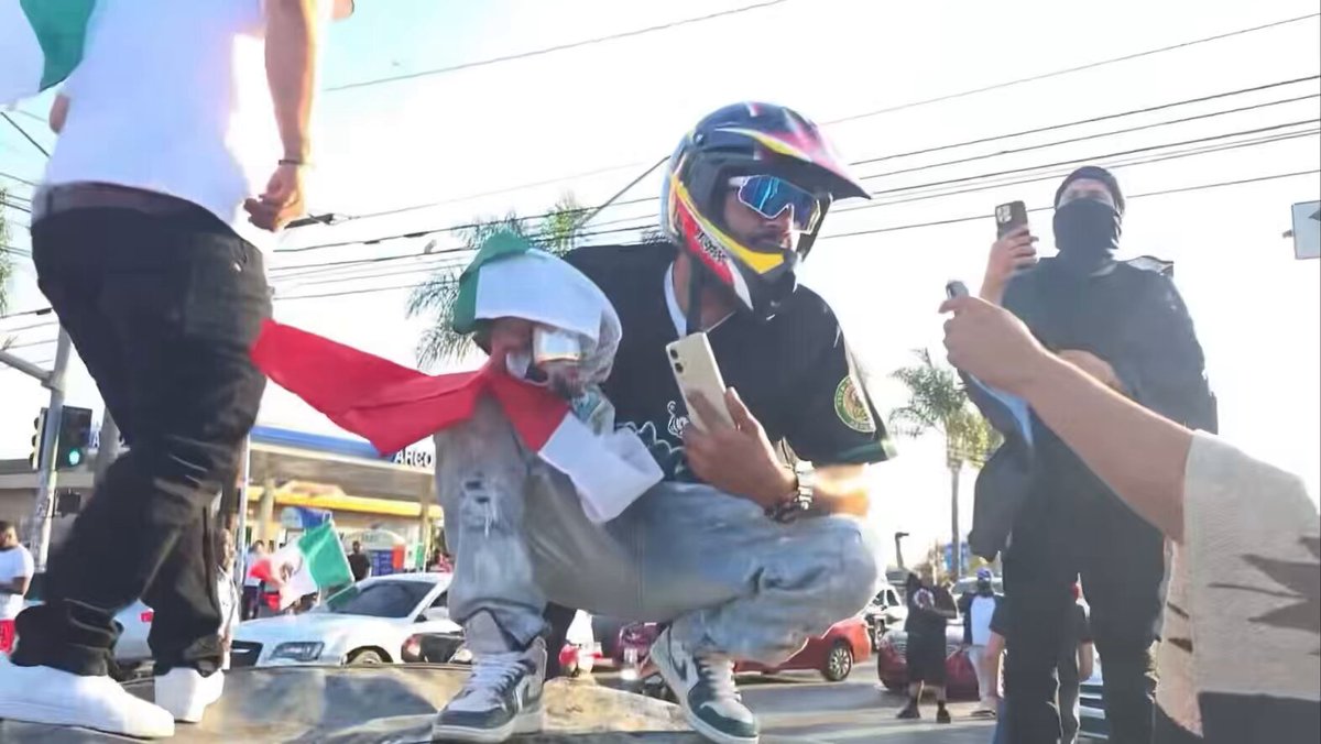 🚨 Audio of voice and high res video of LA biker who threw rocks at U.S. Immigration and Customs Enforcement CBP in Paramount, CA. Interviewed &amp; recording on phone.