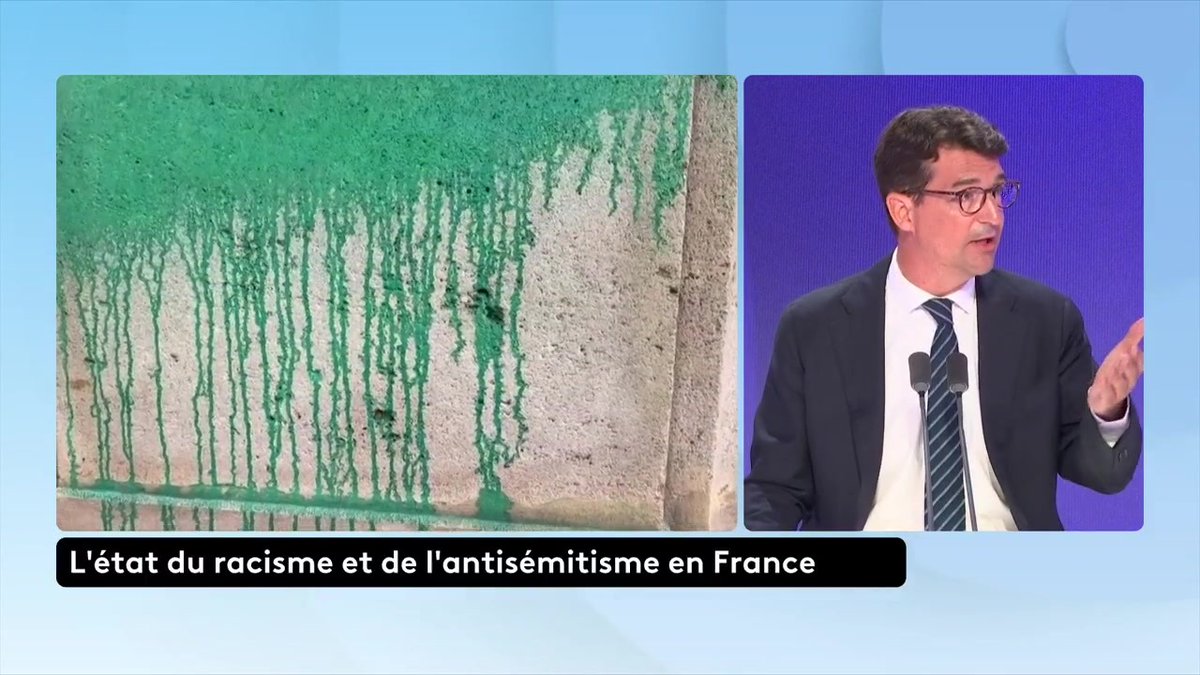 "Les actes antisémites représentent deux tiers des actes antireligieux dans notre pays donc on voit la prégnance de l’antisémitisme dans l'explosion des actes de haine”, souligne Mathias Ott, délégué interministériel à la Dilcrah. “280% d’augmentation depuis le 7-Octobre”.