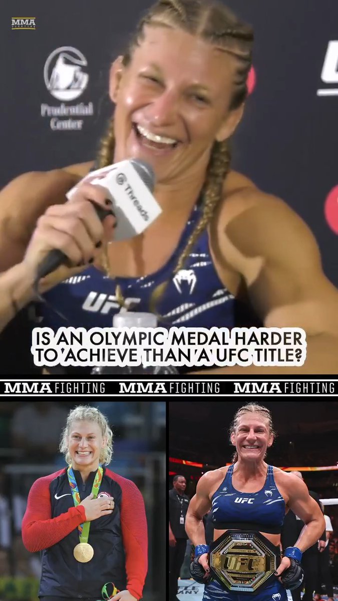 UFC champ vs. Olympic champ? Kayla Harrison has a hard time answering which is harder to achieve after her #UFC316 title win