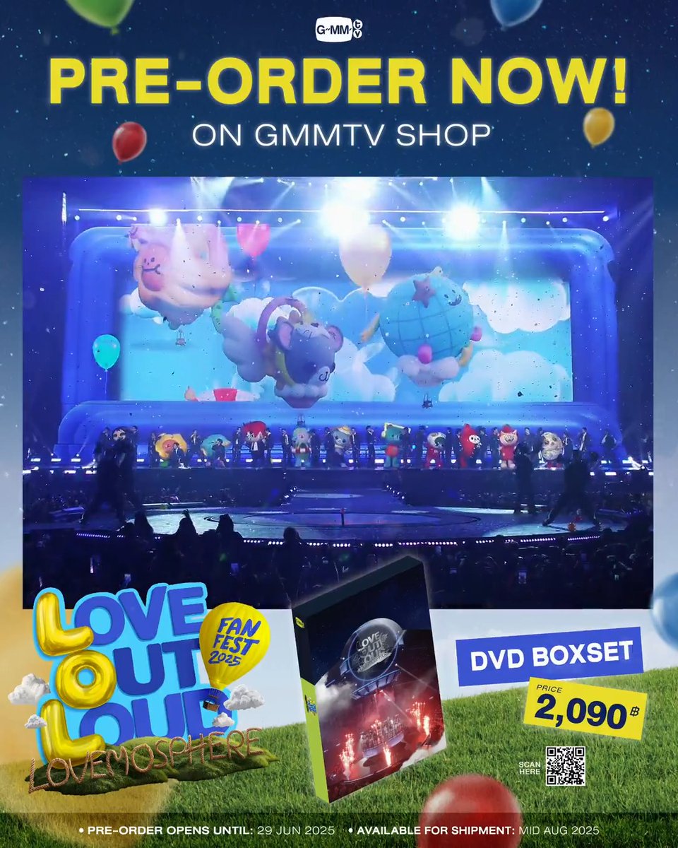 DVD BOXSET LOVE OUT LOUD FAN FEST 2025 : LOVEMOSPHERE มาพร้อมกับความสนุกขนาดนี้ พี่ ๆ ทุกคนกดพรีออเดอร์กันหรือยังน้า? สั่งซื้อที่นี่ / Order Here DVD BOXSET LOVE OUT LOUD FAN FEST 2025 : LOVEMOSPHERE PRICE : 2,090฿ Pre-order opens now until June 29, 2025. All purchase orders will be shipped sequentially starting on mid August 2025. #LOLFanFest2025 #GMMTV