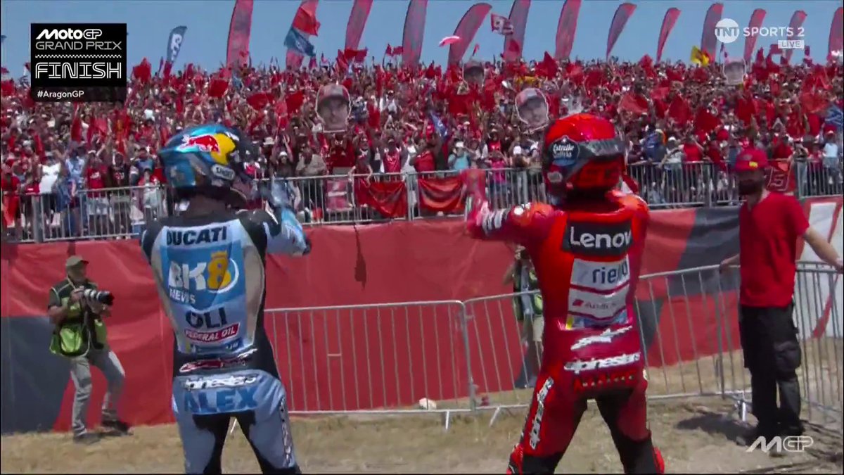 Celebrating with their fans 🤝 The Marquez brothers sure know how to celebrate 🎉 #MotoGP | #AragonGP | Live on TNT Sports and Discovery+