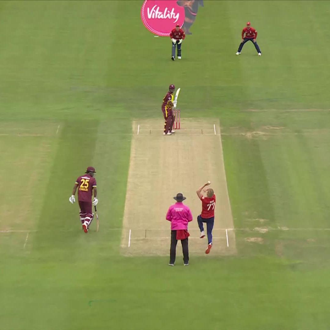 Well, that is some start! 😱 Luke Wood strikes first ball of the match! ☝ Luke Wood | #ENGvWI