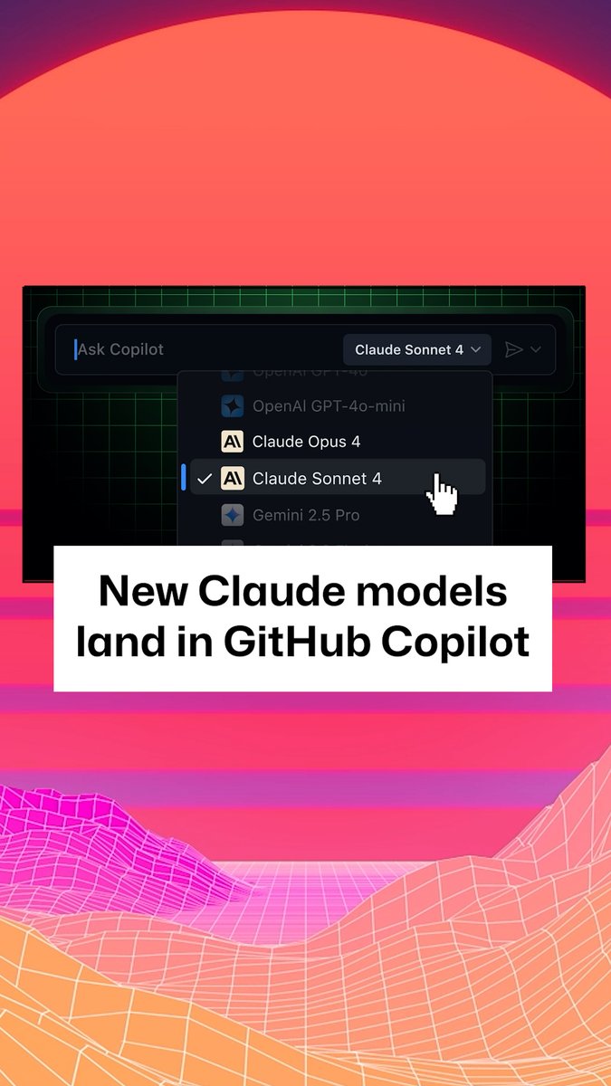 ICYMI: Anthropic's Claude Sonnet 4 and Claude Opus 4 are now in public preview in GitHub Copilot. 👀 Start solving complex problems with these powerful AI models. 🚀 Details here👇