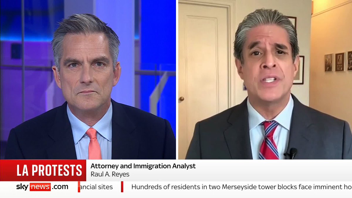"It seems like it's a declaration of war on the city of Los Angeles." Attorney Raul A. Reyes criticises the Trump administration for deploying the National Guard, warning that "the potential for danger is absolutely real". Live: 📺 Sky 501 and Virgin 602