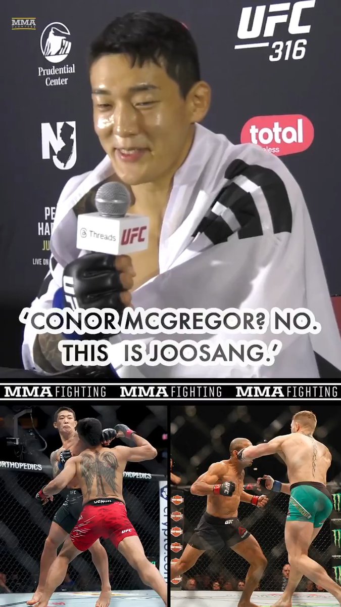 JooSang Yoo wants to clear up some of the comparisons following his highlight KO at #UFC316: "Conor McGregor? No. This is Joosang."