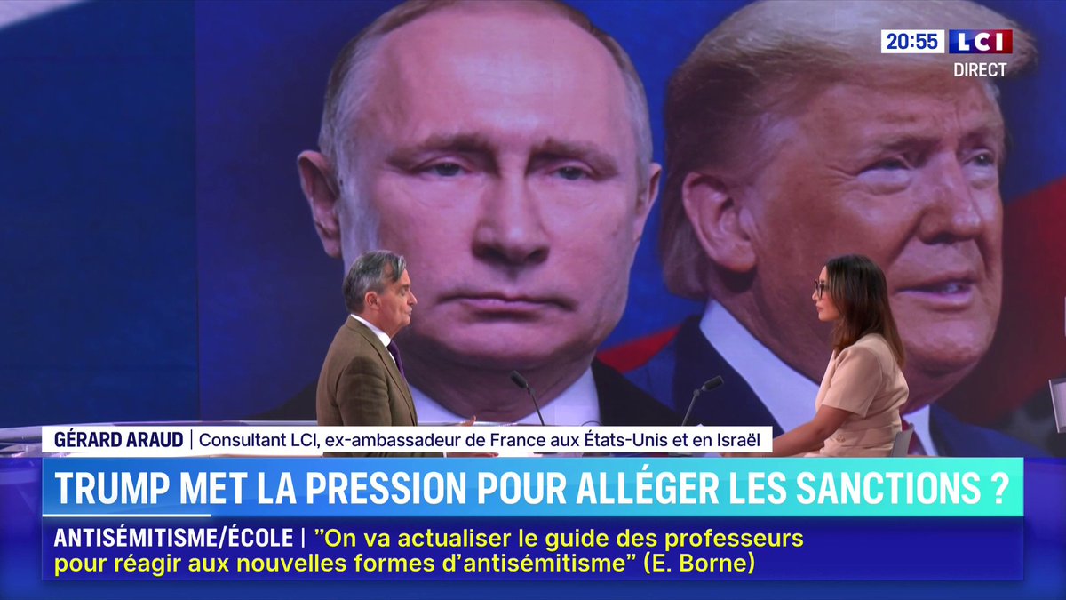🗣️ "Si Poutine ne donne rien" à Donald Trump, ce dernier "sera sans doute obligé de dire : Je suis d'accord avec ce projet de loi" du sénateur Républicain Lindsey Graham imposant de nouvelles sanctions à la Russie, assure Gérard Araud ▶️ ✦ Margot Haddad ✦