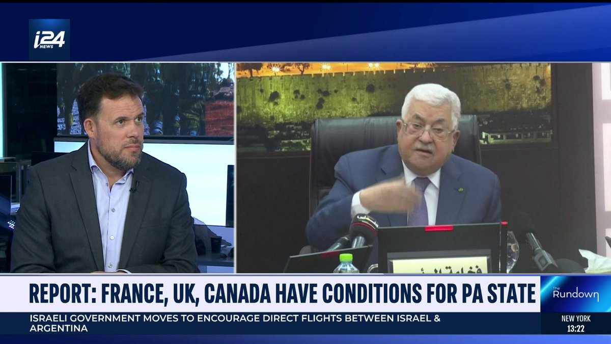 France, UK & Canada reportedly condition recognizing Palestine as a state 'What I'm guessing is that this is the result of US diplomacy and power having its effect on Saudi Arabia and France, and pouring a big bucket of cold water over the Palestinian Authority,' Jonathan Conricus says