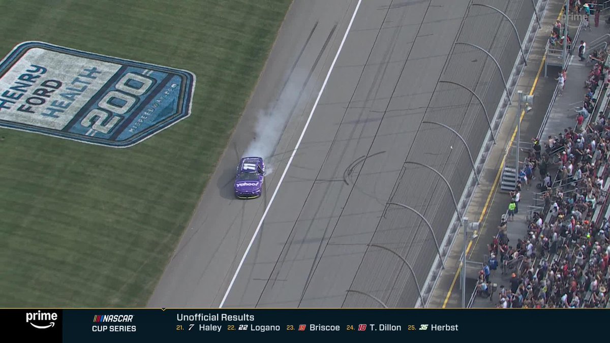 .Denny Hamlin celebrates the win at Michigan! #NASCARonPrime