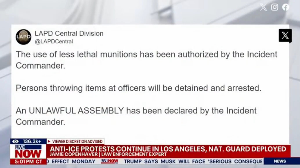 🚨 BREAKING: An unlawful assembly has been declared in Los Angeles.