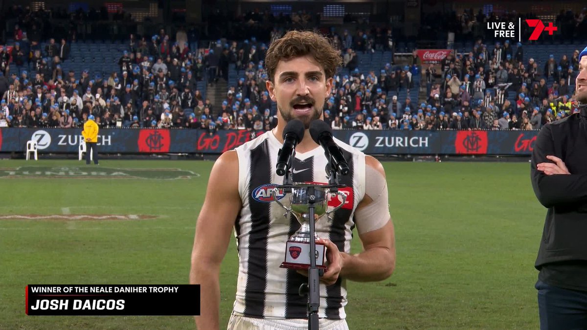 The winner of the Neale Daniher Trophy: Josh Daicos 🏆 - 34 disposals - 545 metres gained - 7 score involvements #AFLDeesPies