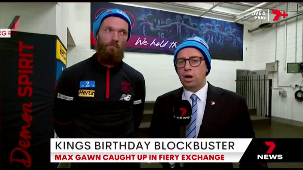 Mitch: "Have you cleared the air with Steven May post-game?" Gawny: "We will. Not yet. We've earmarked it, don't worry." Max Gawn spoke to Mitch Cleary on his incident with Steven May 👇