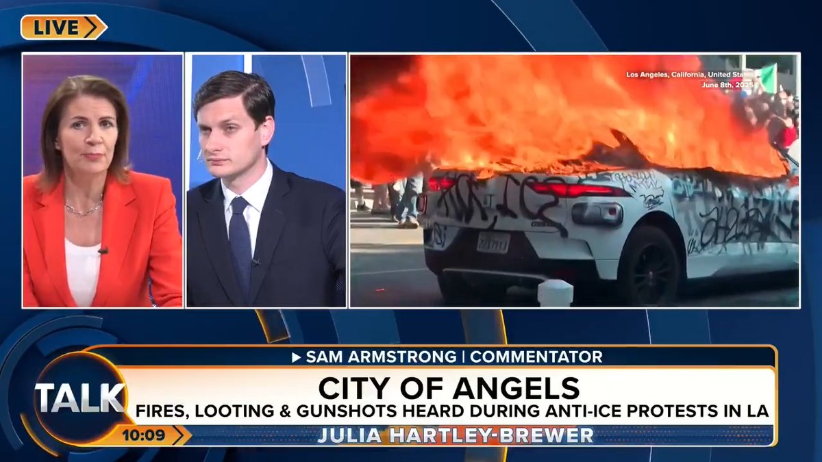 Julia Hartley-Brewer calls California Governor Gavin Newsom "one of the worst people on the planet", as anti-ICE riots break out in LA. "People need to be rounded up and sent home, I don't care if you've got a family here - I'm not interested!" Julia Hartley-Brewer