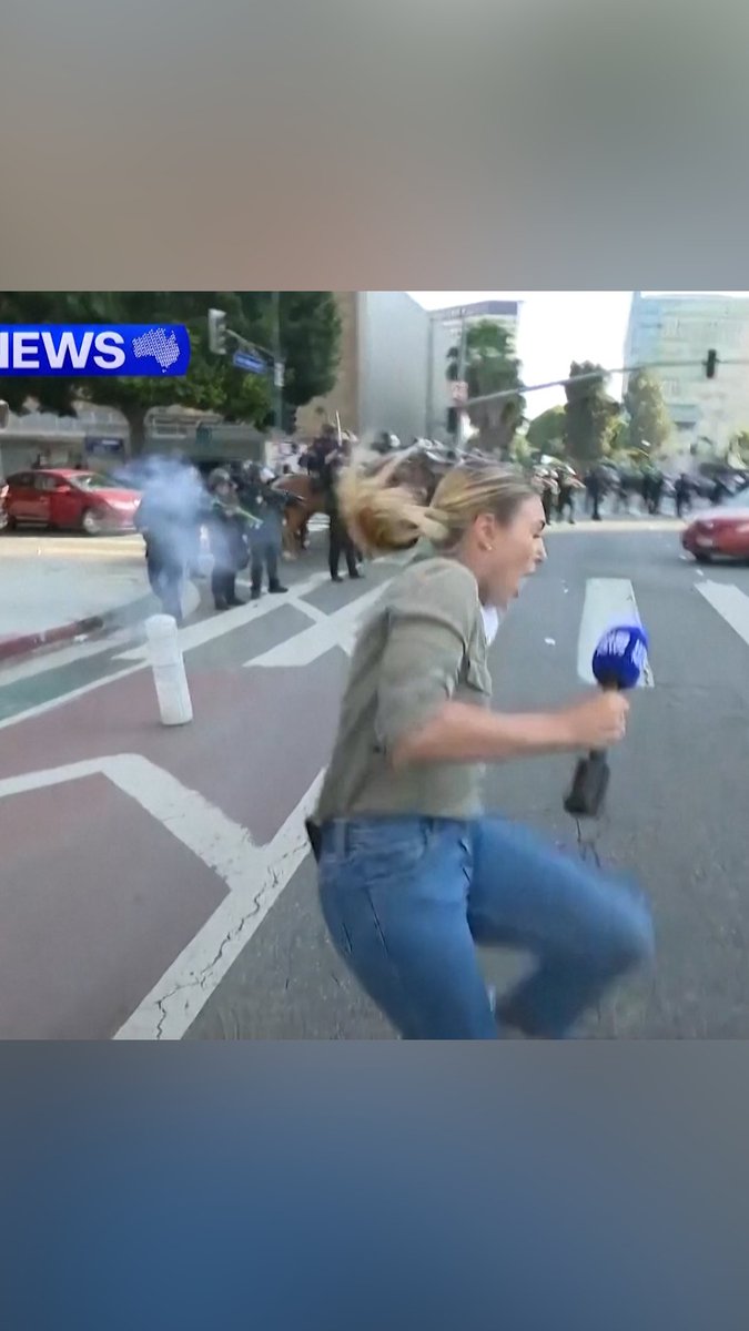 WATCH: An Australian journalist was struck by a rubber bullet fired by police in riot gear while reporting live during the Los Angeles protests.