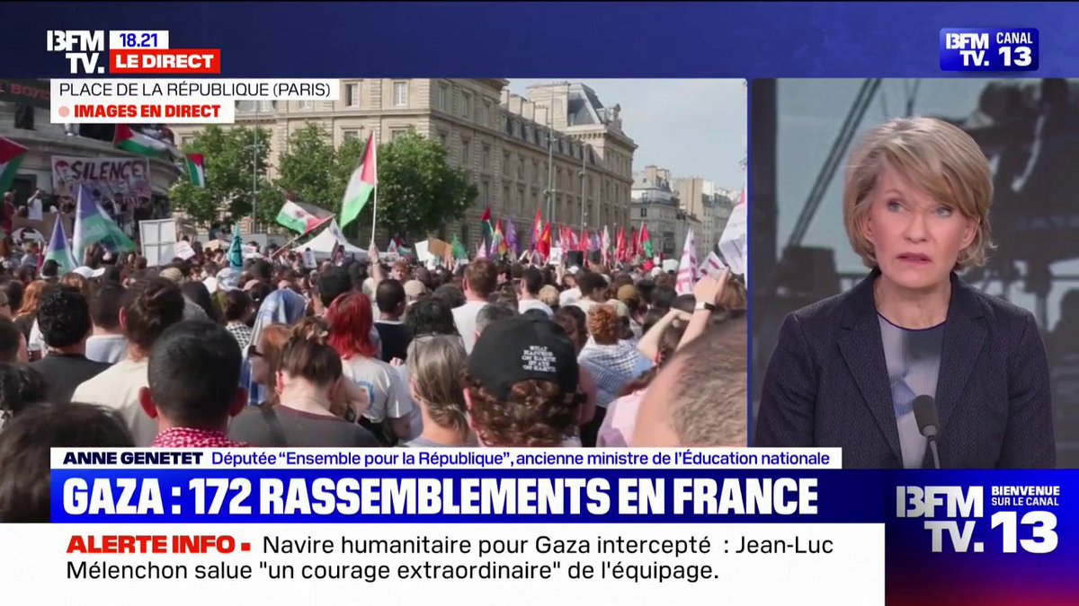 La macroniste Anne Genetet affirme que le kidnapping par Israël des membres du #Madleen n'est pas un acte de piraterie et que la mission était perdue d'avance. Les macronistes se foutent du droit international et des droits humains !