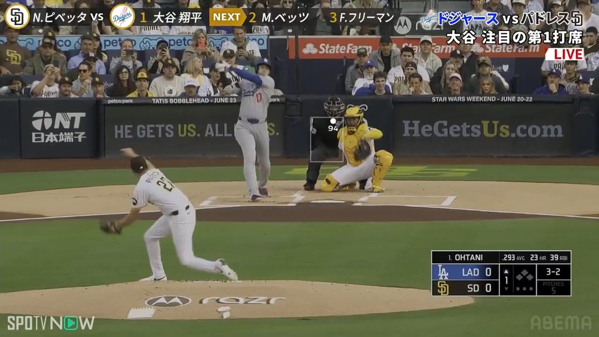 [速報]#大谷翔平 6試合連続安打!! ／ 高めの球を振り抜いて ツーベースヒットを放つ!! ＼ 🇺🇸#MLB 2025 🆚#アベマでドジャースパドレス侍対決 #ドジャース × #パドレス 📺#アベマ で無料生中継 #平日は毎日アベマでMLB #働くあなたもアベマでMLB #SPOTVNOW