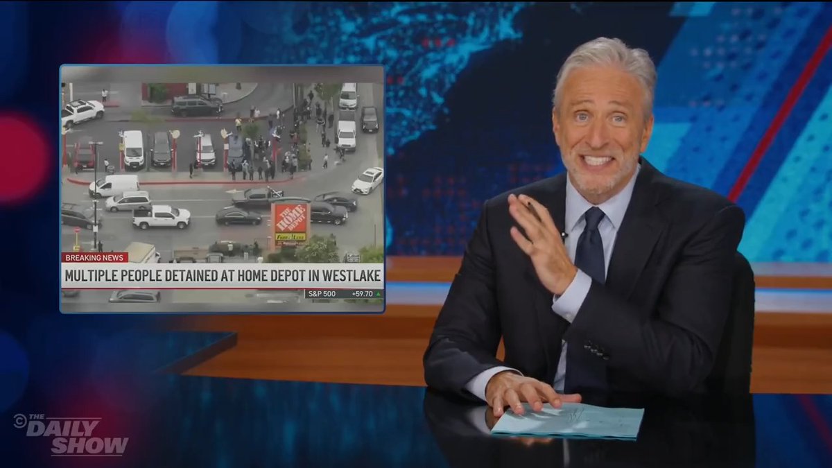 .Jon Stewart on Stephen Miller's deportation fetish, ICE protests in L.A., and Trump expanding his target from "bad hombres" to any hombre in a Home Depot parking lot