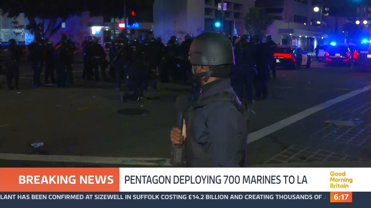 Whilst reporting on the LA riots yesterday morning, our Correspondent @noel_phillips was hit by a rubber bullet. He talks to Susanna Reid and Richard about the unrest that has been unfolding in LA.