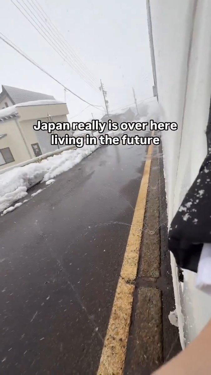 During winter time in Japan, the government installs sprinklers in the middle of the road that eject warm water to melt the surrounding snow
