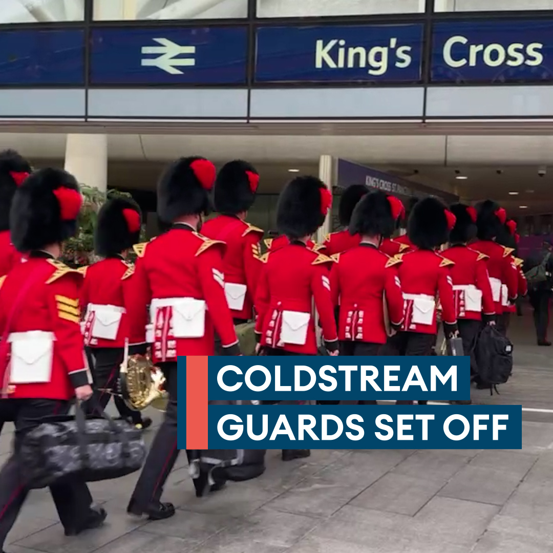 Rise and Shine!💂 The Coldstream Guards in full ceremonial dress of scarlet tunics and bearskin caps are making a return rail journey from London to parade through their birthplace in Berwick-upon-Tweed. This is to mark the 375th Anniversary of their formation🥳@armyinlondon