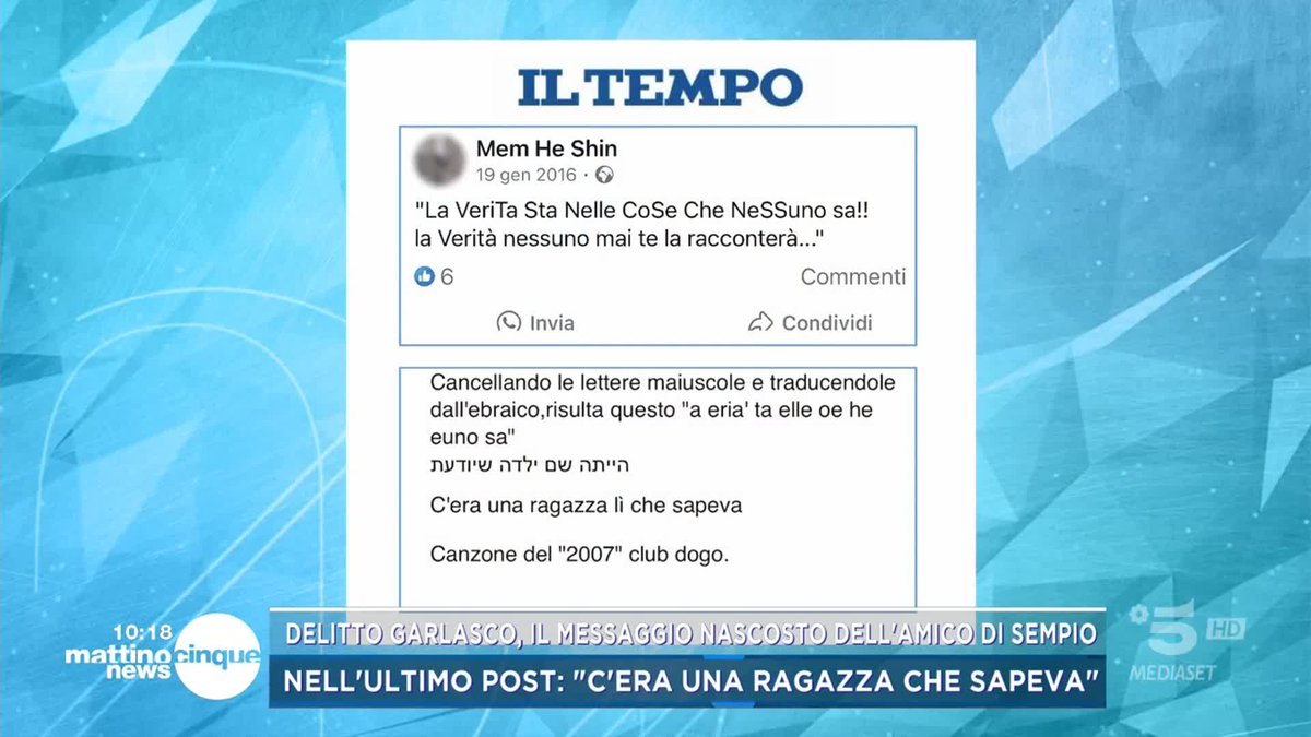 Delitto #Garlasco, il messaggio nascosto dell'amico di Sempio che si è suicidato, tradotto in ebraico significa" c'era una ragazza lì che sapeva" #Mattino5 Rita Cavallaro