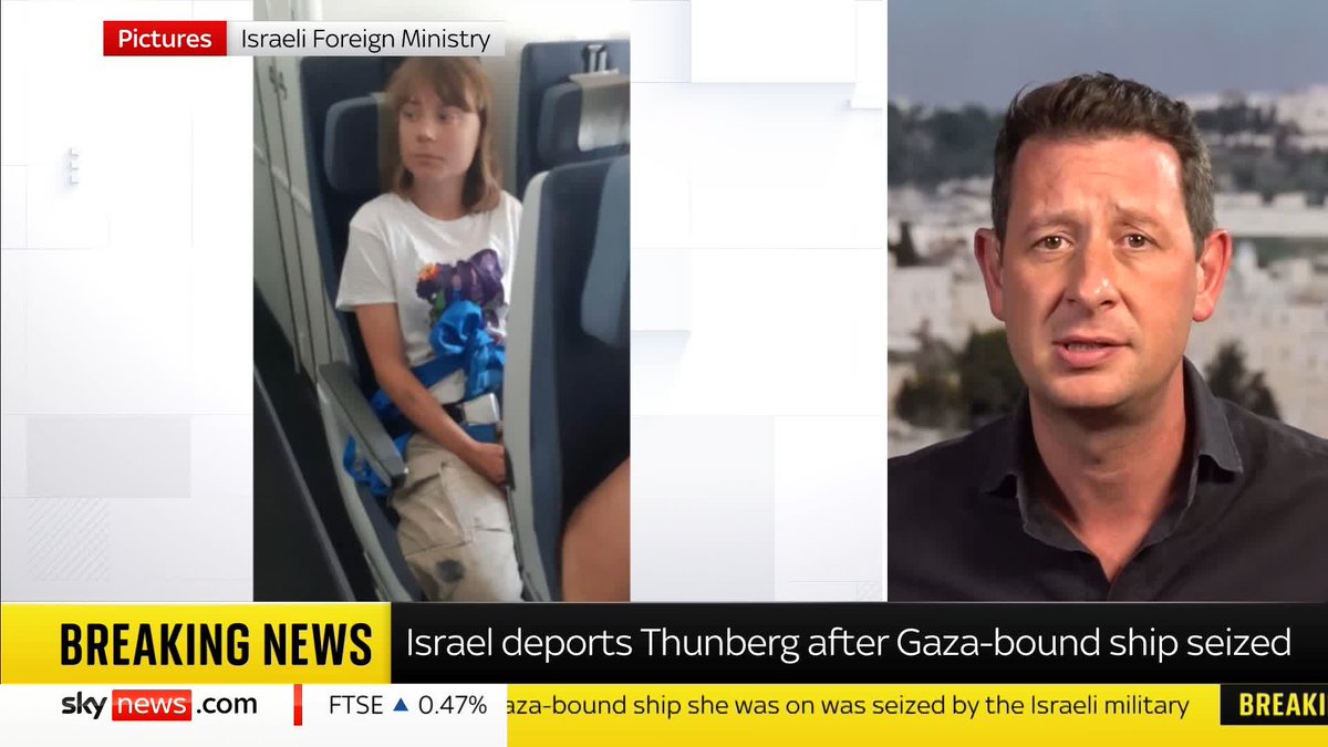 BREAKING: Israel deports activist Greta Thunberg after Gaza-bound ship she was on was seized by the IDF. Sky's Alistair Bunkall has the latest. 📺 Sky 501 and YouTube