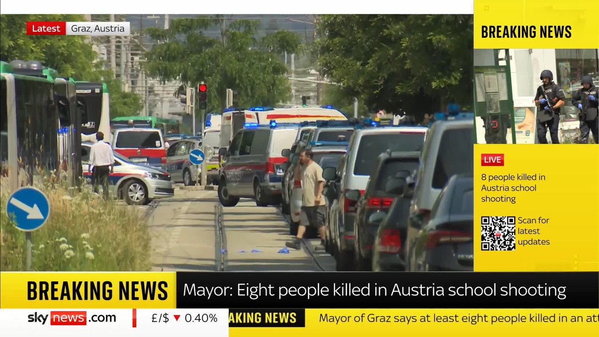 'There has been no indication that this has been a terrorist incident... It appears to be an angry ex-student that did this attack.' Head of newsdesk at Kurier Newspaper Philipp Wilhelmer speaks, as at least nine people have been killed in a school shooting in Austria.