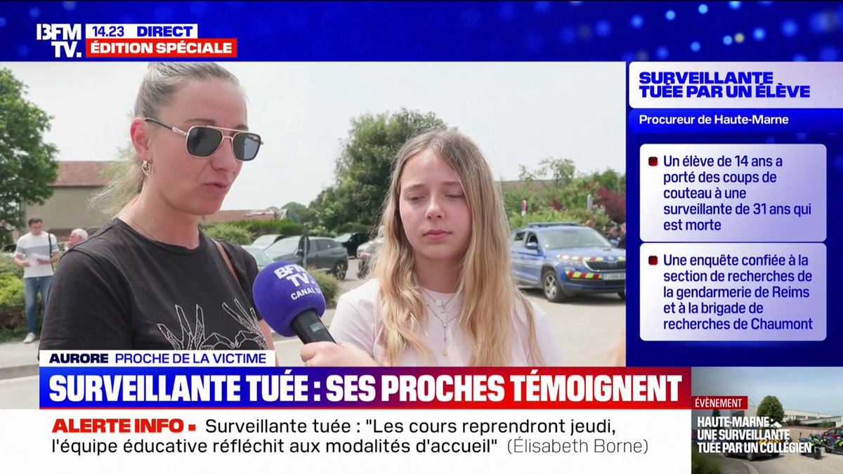 💬 "Elle avait tout pour elle" Deux proches de la surveillante décédée ce matin à Nogent à la suite d'une attaque au couteau ont témoigné alors qu'elles s'apprêtaient à déposer une rose devant le collège en hommage à la victime