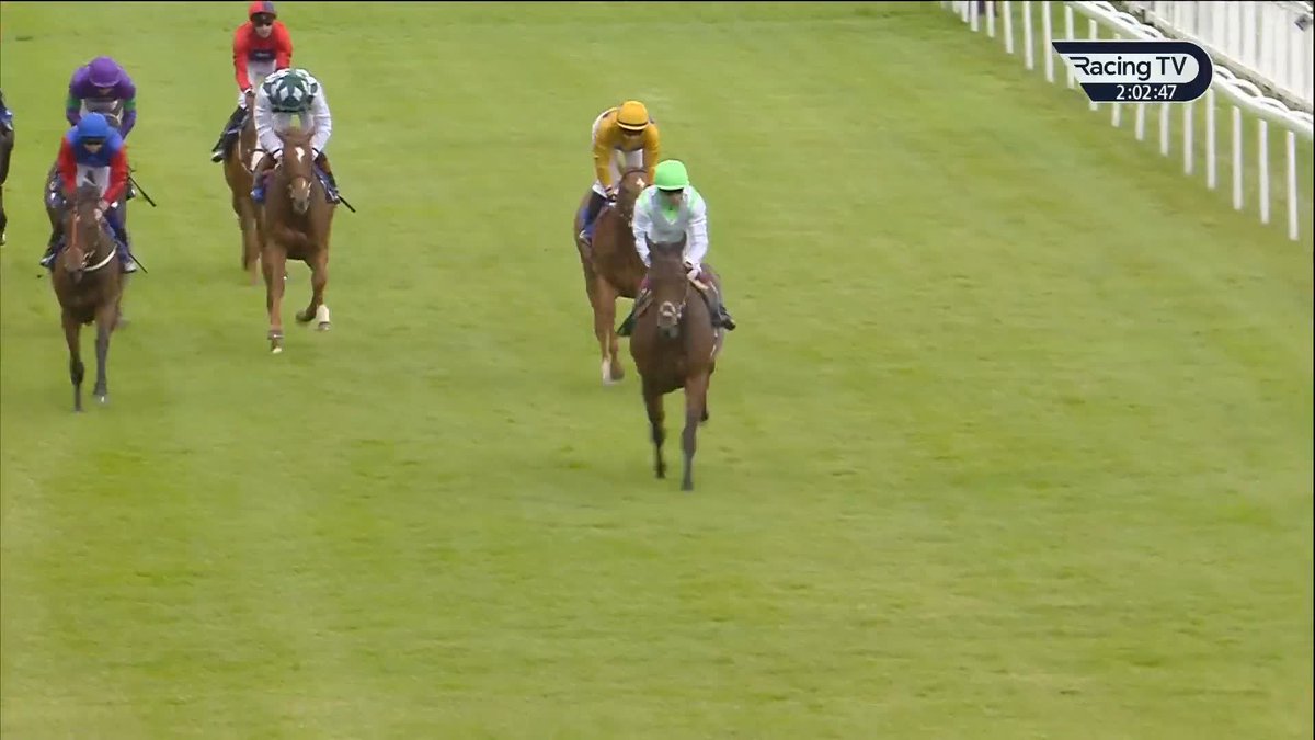Factual hits the line strongly to make a winning debut in the Clive Cox Racing British EBF Restricted Novice Stakes for Oisín Murphy, Andrew Balding and The Factual Partnership