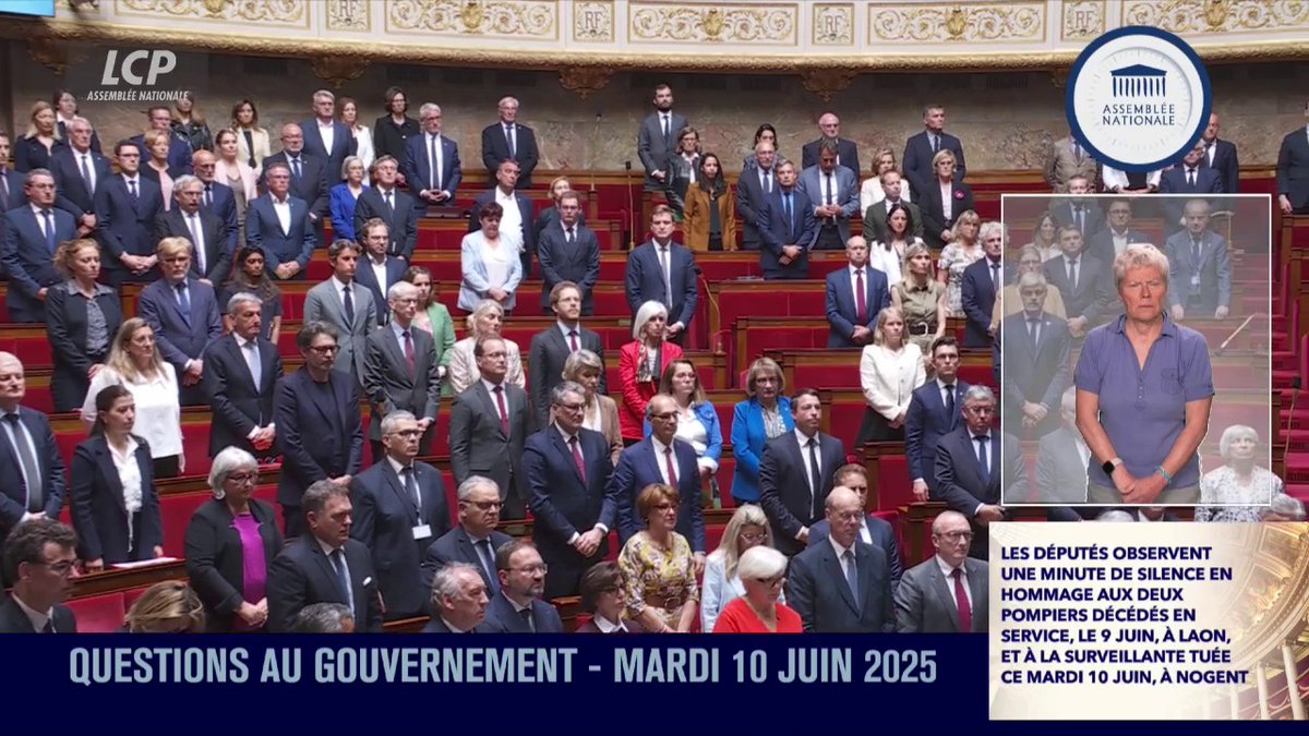 Surveillante tuée dans un collège en Haute-Marne, deux pompiers décédés dans l'Aisne : l'Assemblée nationale observe une minute de silence. #DirectAN #QAG