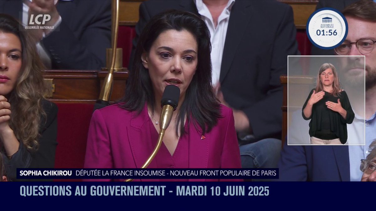Flottille pour Gaza : "M. le Premier ministre, avez-vous vu les images magnifiques de mobilisation dans tout le pays en soutien aux douze membres d'équipage ?", adresse Sophia Chikirou à François @Bayrou, avant de l'enjoindre à "exiger" leur libération. #DirectAN #QAG