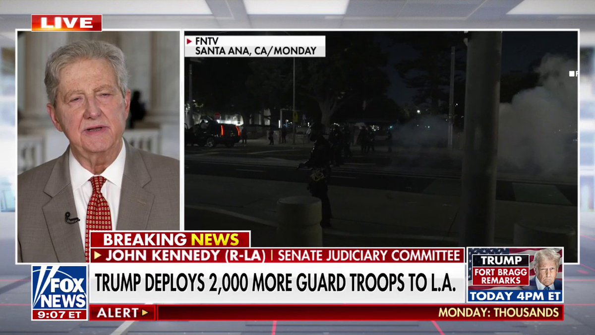 "They're not peaceful protesters. They're wolves." John Kennedy tears into liberal leadership in California for allowing anti-ICE rioters to cause chaos and destruction in Los Angeles. What do you think of the response of California's leaders to the riots?