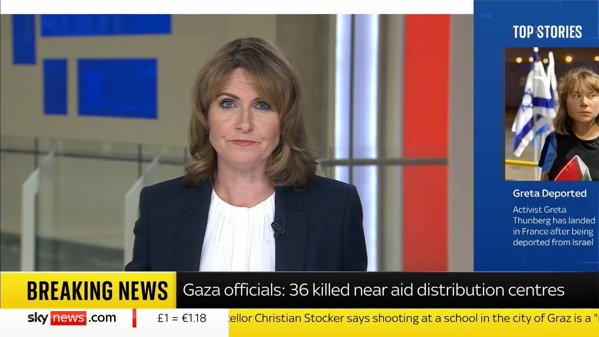 BREAKING: Gaza officials say 36 people have been killed near aid distribution centres in the south of Gaza. 📺 Sky 501, Virgin 602, Freeview 233 and YouTube