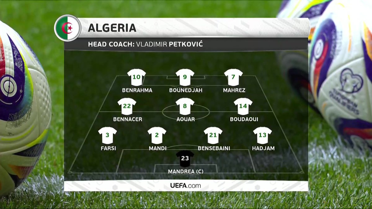 🇩🇿 Voici la composition de l'Algérie face à la Suède ! Un match à suivre en direct sur L'Equipe live foot, à partir de 18h50 : #lequipeFOOT