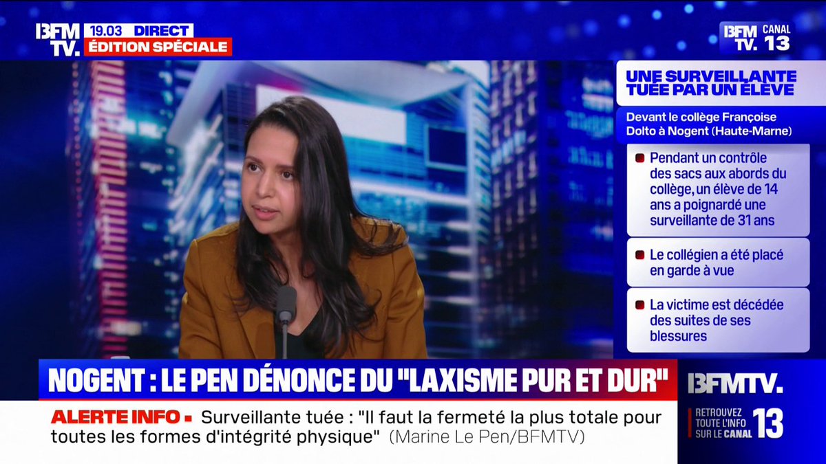 Surveillante tuée: "Il faut reprendre le contrôle sur la protection des établissements scolaires, sur l'accessibilité des armes et sur la réponse pénale", affirme Naïma Moutchou (Horizons)
