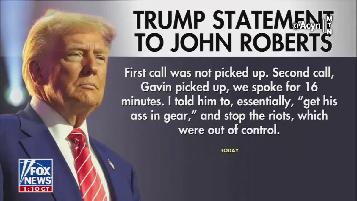 Trump: First call to Gavin Newsom was not picked up. Second call we spoke for 16 minutes and I told him to get his ass in gear and stop the riots. This shows what a liar he is. Said I never called. Fox includes a screenshot Trump provided which they says shows Trump called Newsom on Friday night. It should be noted Newsom was responding to a comment Trump made in the Oval Office where he said he called Newsom a day ago