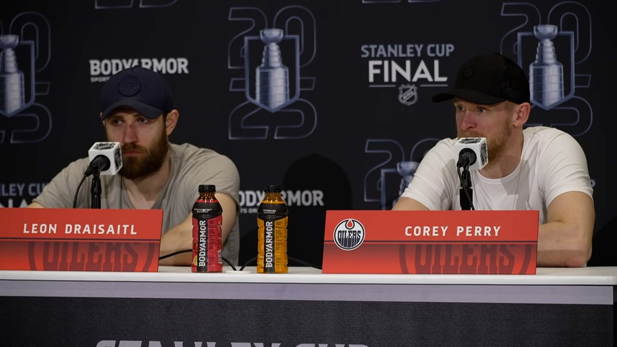 Leon Draisaitl &amp; Corey Perry addressed the media on the #Oilers practice day ahead of Game 4 on Thursday in Florida. Enterprise | #LetsGoOilers