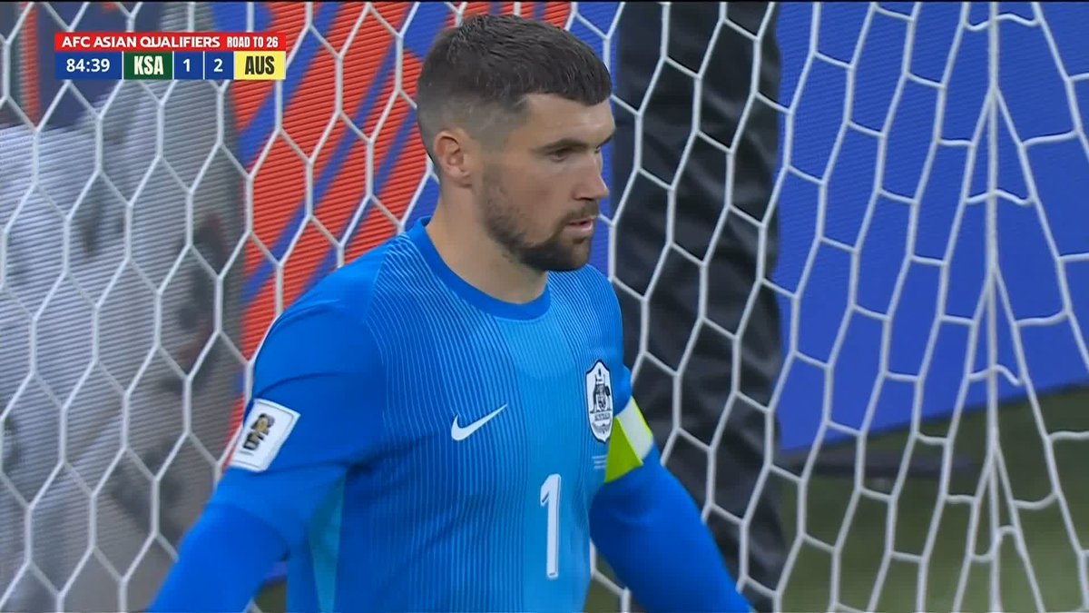 Maty Ryan with a BIG penalty save during his 100th appearance for the Subway #Socceroos! 💚💛 📱💻📺: Paramount+ 📻: ABC Radio via the ABC Listen App #KSAvAUS