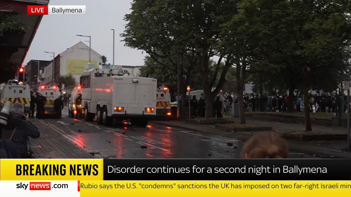 BREAKING: Clashes between demonstrators and riot police erupt for a second night in Ballymena. Sky’s Connor Gillies reports live from Northern Ireland. 📺 Sky 501, Virgin 602, Freeview 233 and YouTube