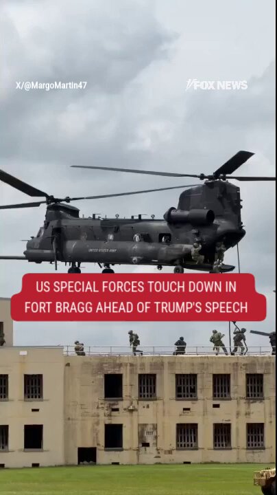 U.S. special forces touch down in Fort Bragg, North Carolina ahead of President @realdonaldtrump's speech to mark the Army's birthday.