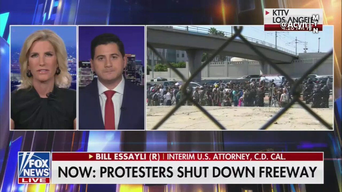Ingraham: Someone was passing out what appeared to be like riot gear, facial shields Essayli: I can tell you it's been brought to our attention. It's very concerning. It's something that we are taking a look at. I don't want to say much more than that right now.