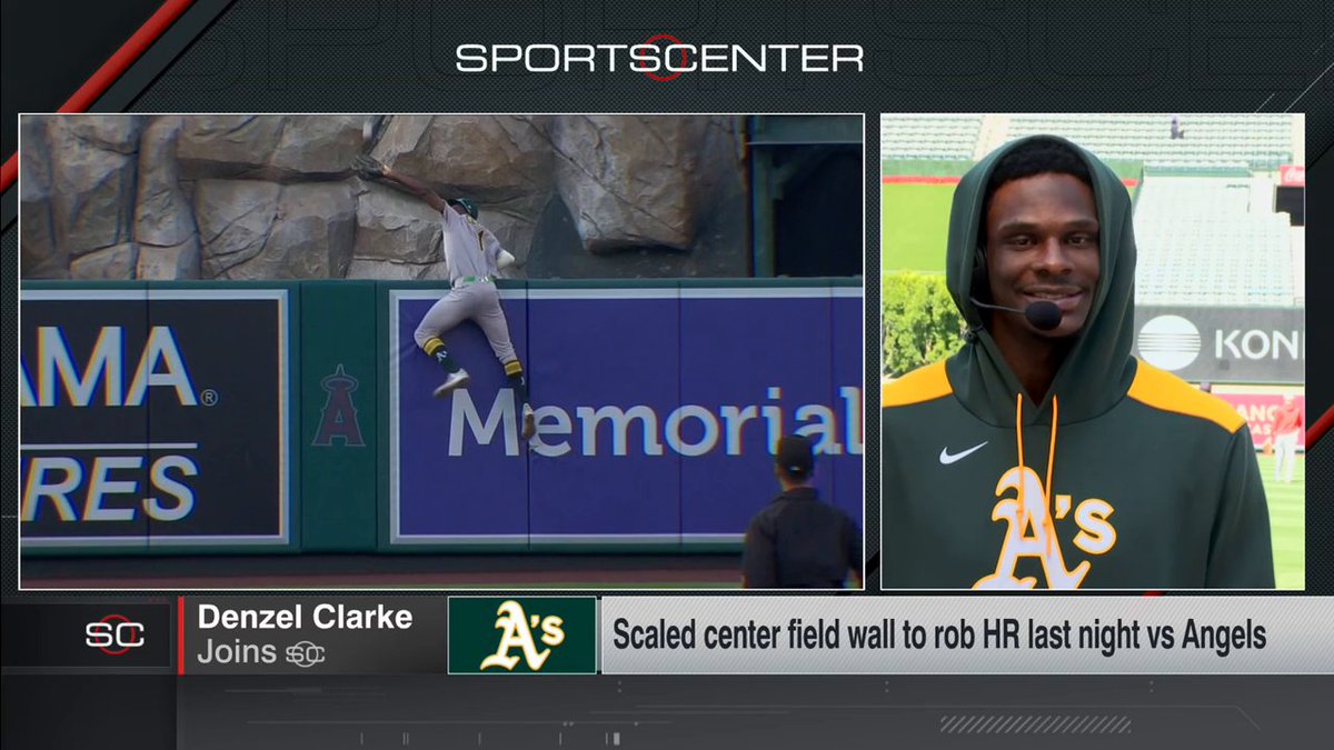 "I just did that." Denzel Clarke reflects on his #SCTop10 home run robbery vs. the Angels 🔥🤯