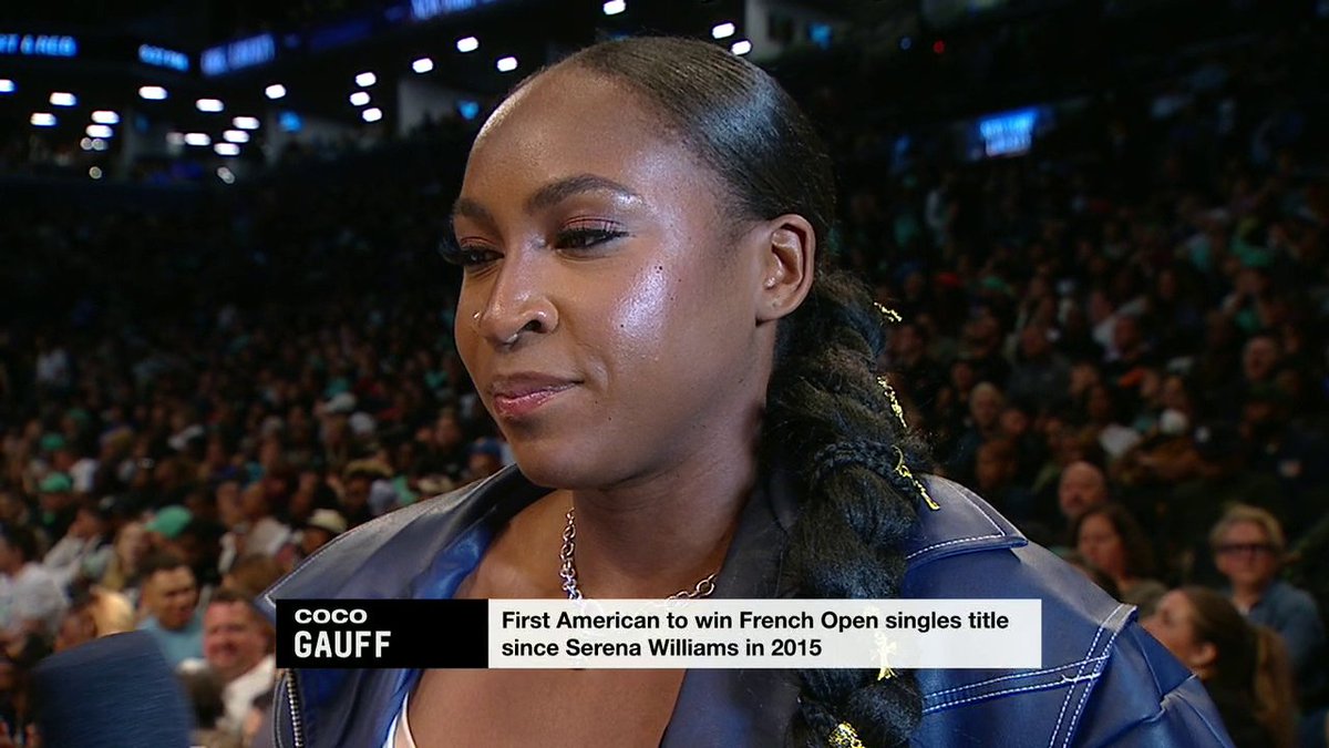 Fresh off her French Open win, Coco Gauff spoke to Holly Rowe courtside at the Sky-Liberty 👑