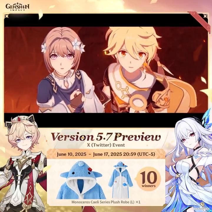 ✨Version 5.7 Preview✨ 🎁Participate in the event for a chance to win official merchandise. How to Participate: ① Follow Genshin Impact ② Retweet this post And you can instantly check the event results via this link: #GenshinImpact