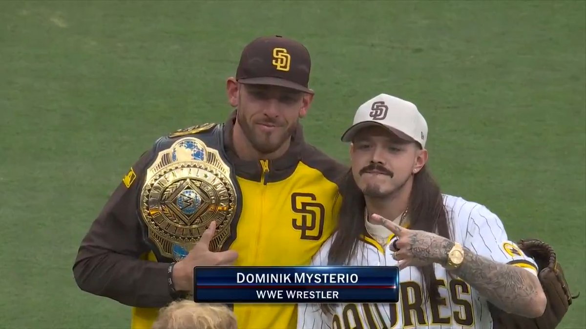 The GREATEST Mysterio and Intercontinental Champion of all-time 😤 WWE’s Dominik Mysterio threw out the first pitch at the Padres game tonight!