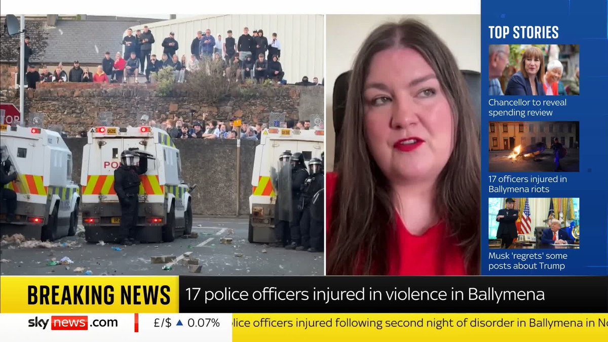'To see businesses and homes targeted, and fires being set is deeply concerning.' Journalist Amanda Ferguson speaks to Sky's Gareth Barlow, as five people have been arrested following the disorder in Ballymena. 📺 Sky 501, Virgin 602 and YouTube