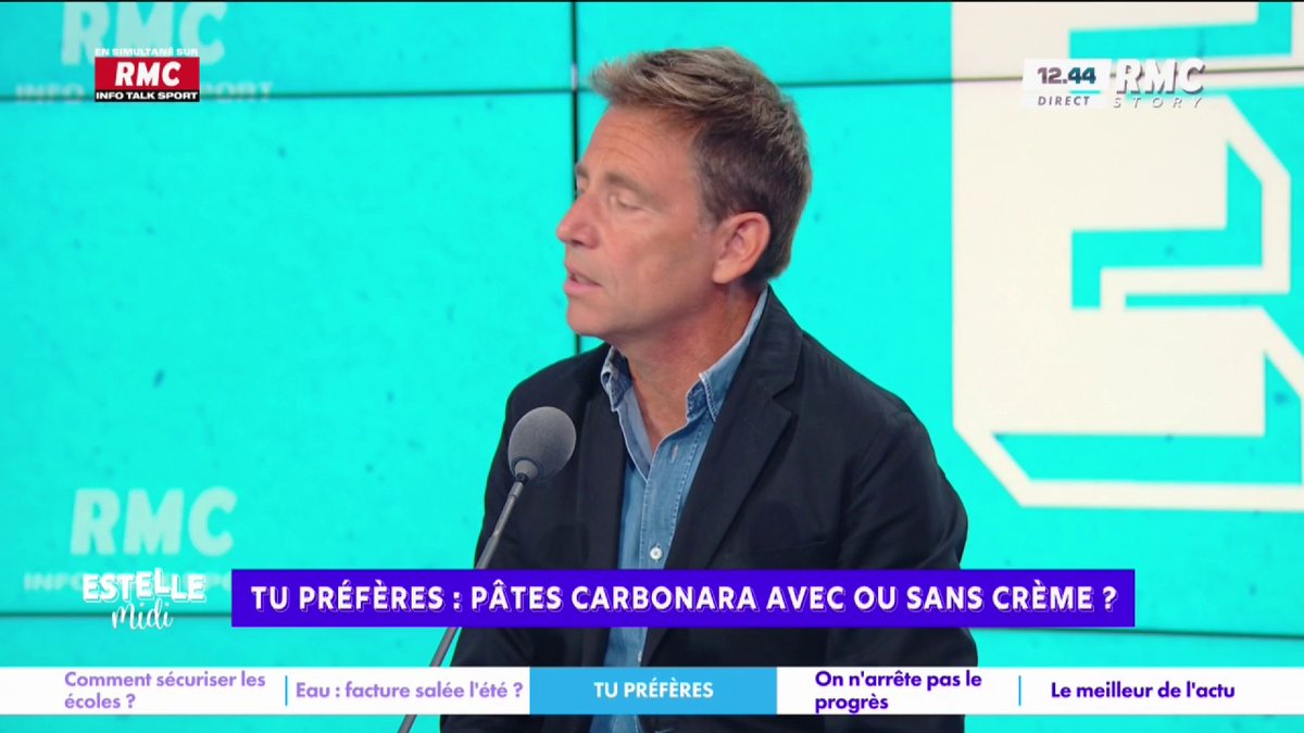 🍝 Tu préfères : pâtes carbo ou sans crème ? 🎙️ Daniel Riolo : "Si je prends du foie gras avec de la moutarde et de la mayonnaise, c'est du foie gras ?! Non... Donc ce n'est pas des carbos... (Sans crème), ce n'est pas des carbo donc le débat n'existe pas !" #EstelleMidi