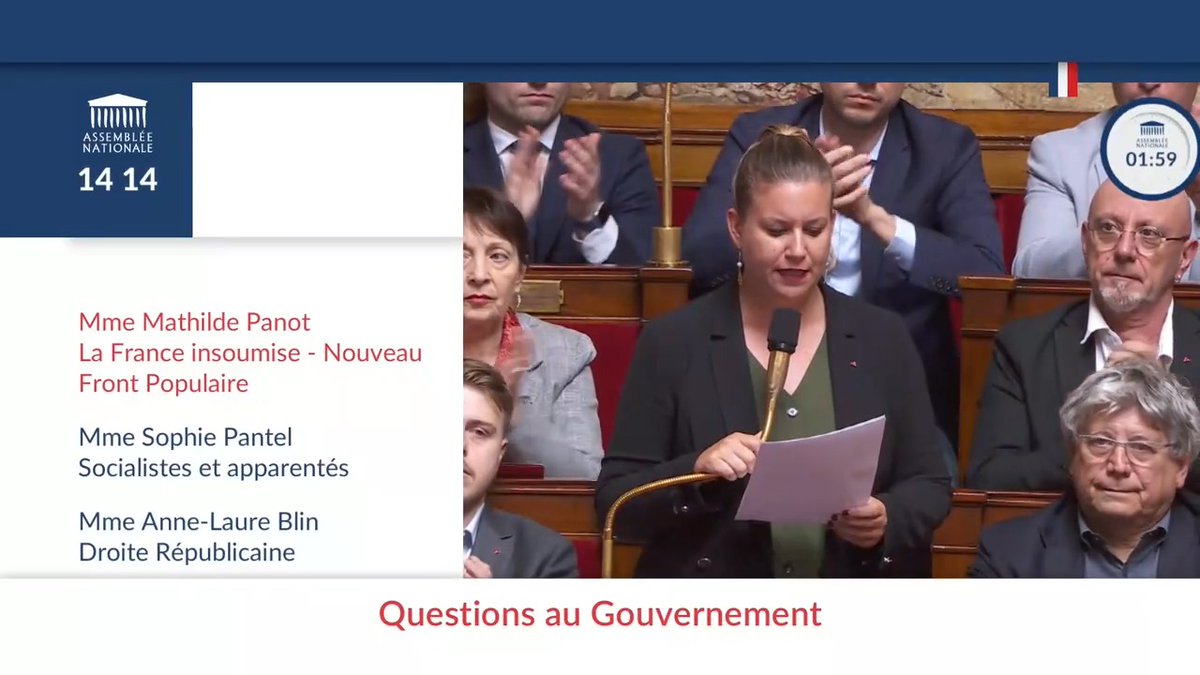 "Gloire à la flottille de la liberté ! Gloire à Rima Hassan ! Gloire aux dockers de Marseille ! Gloire aux peuples du monde qui se mobilisent pour le peuple palestinien !" "Où êtes-vous ?", demande Mathilde Panot (LFI-NFP) au Gvt. "Vous manquez à vos devoirs !" #DirectAN #QAG