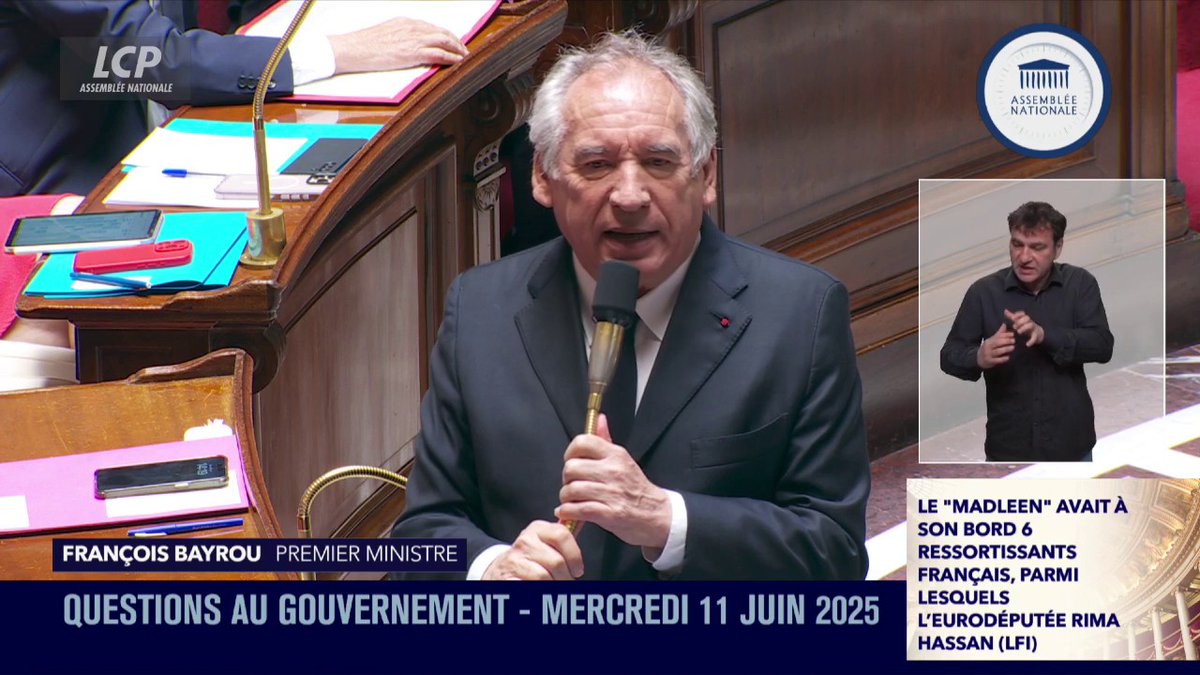 Flotille interceptée en Israël : François François Bayrou parle d' "une instrumentalisation à laquelle nous ne devons pas nous prêter". #DirectAN #QAG